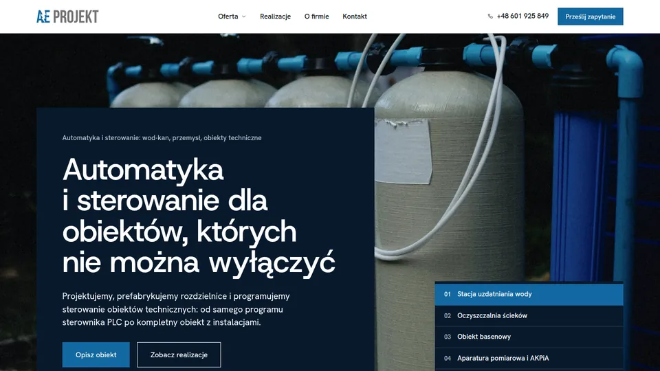 Nowa strona internetowa firmy AE Projekt z Osiecznej — automatyka i sterowanie, realizacja UNIVERSY