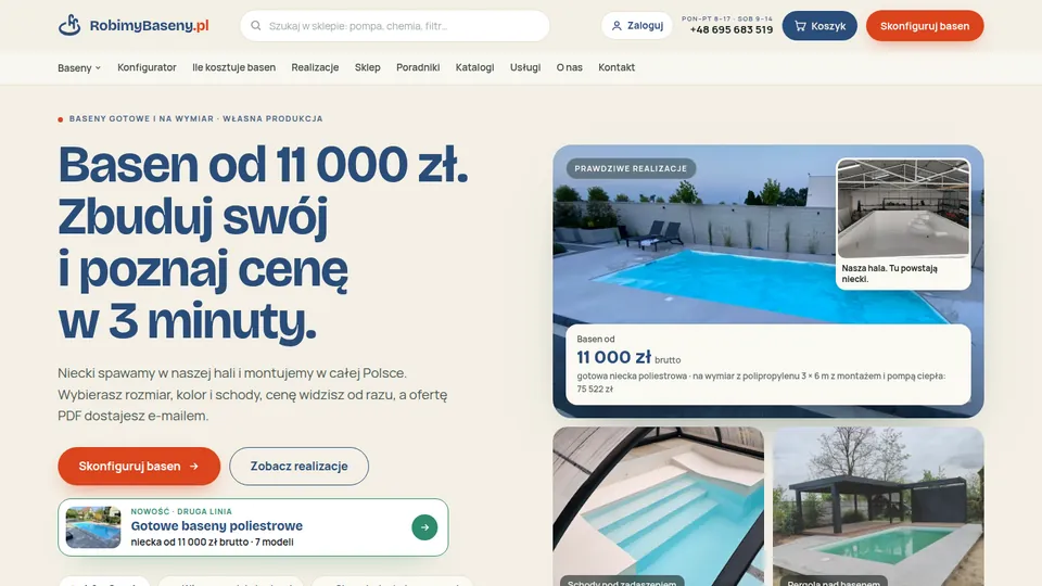 Strona internetowa producenta basenów Robimy Baseny z Włoszakowic — sklep i konfigurator basenu, realizacja UNIVERSY